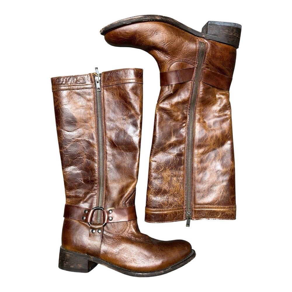 DAN POST Womens Size 8.5 M Brown Leather Knee High Harness Boots
